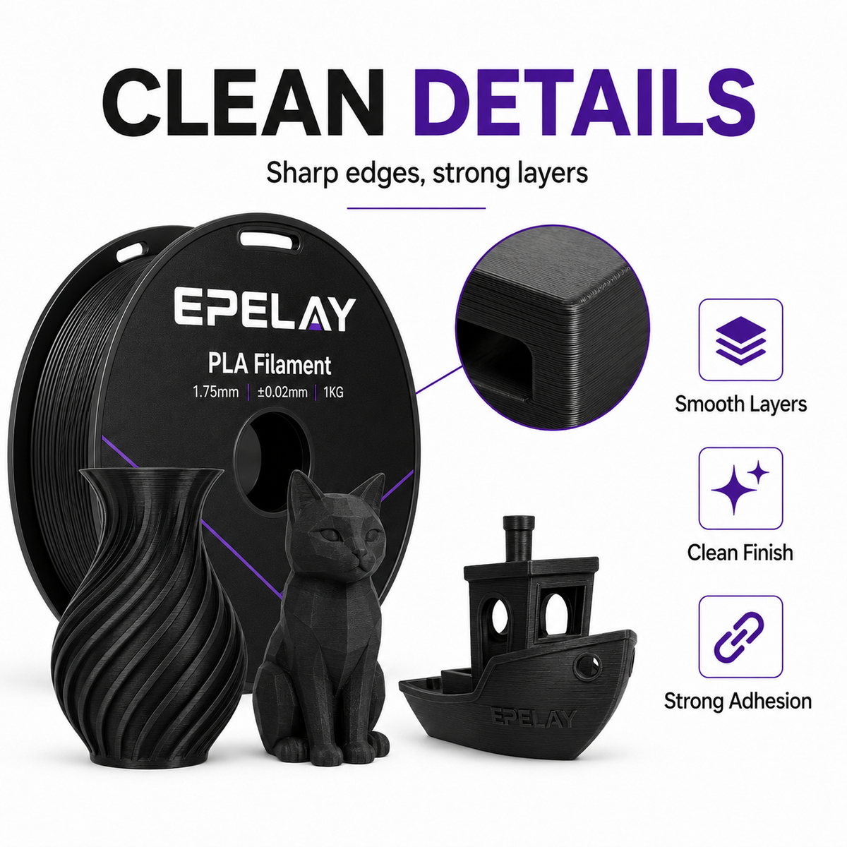 EPELAY PLA+ 3D Printer Filament 1.75mm, 1kg