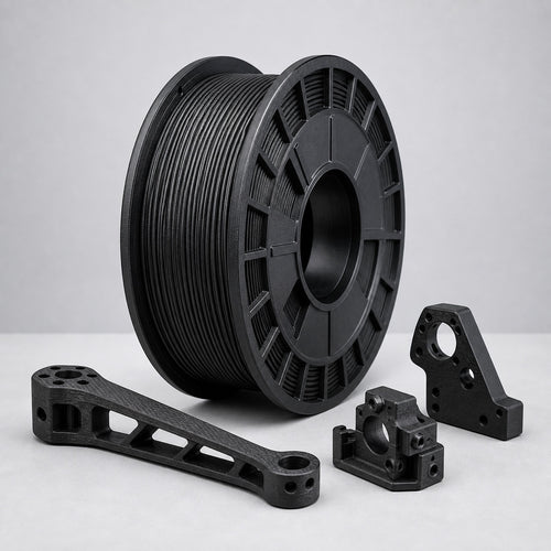 Carbon fiber nylon filament spool with rigid engineering 3D printed parts